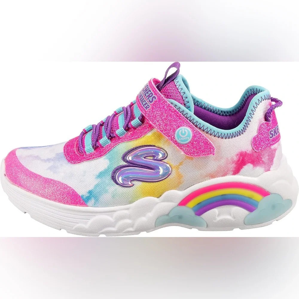 NWOT Skechers Girls Light Up Athletic Shoes in Pink/Multi Colors size 7c